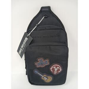 True Religion Black Crossbody Bag Men Zip Outer Pockets Guitar Character
